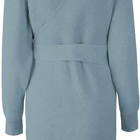 Women's Sexy Cocktail Batwing Long Sleeve Backless Mock Wrap Knit Sweater Dress - Picture 5 of 8